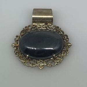Vintage Sterling Silver Hematite Pendant Large